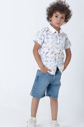 Boys Graphic Doodle Polo Shirt – White